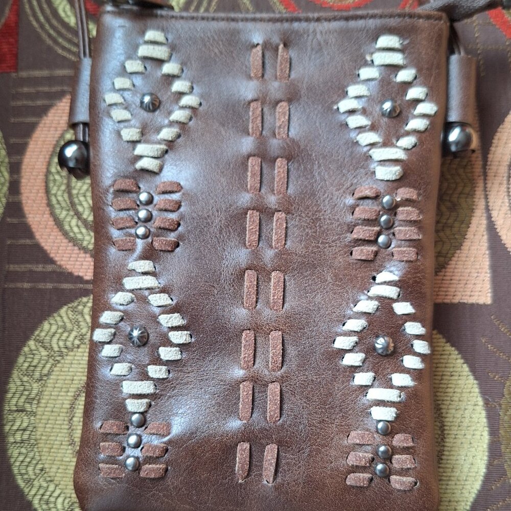 Brown Crossbody Bag with Embroidered Design